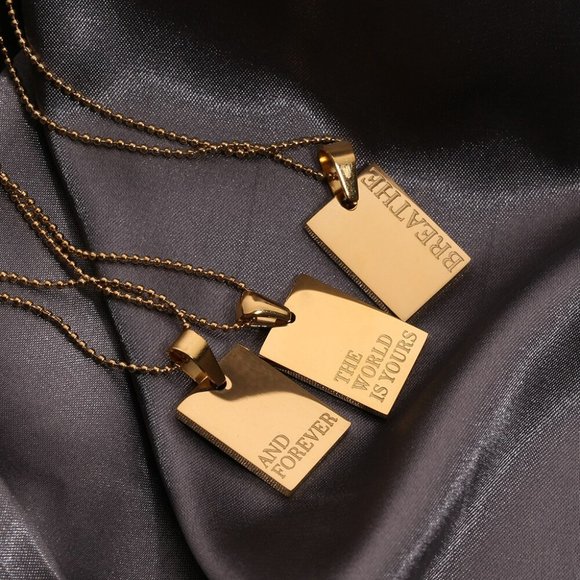 Breathe Pendant Meditation Anxiety Necklace 18K Gold Plated Stainless Steel - Picture 5 of 9